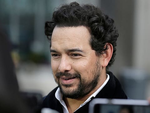 Actor Alejandro Edda talks to reporters outside federal court in the Brooklyn borough of New York, Monday, Jan. 28, 2019.