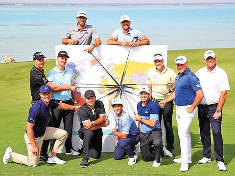 Front row from left: Bryson DeChambeau and Patrick Reed (US), Thorbjorn Olesen (Denmark), Sergio Garcia (Spain). Middle row: Henrik Stenson (Sweden), Justin Rose, Ian Poulter and Lee Westwood (England), Thomas Bjorn (Denmark). Back row: Dustin Johnson and Brooks Koepka (US) at the Royal Greens Golf and Country Club at King Abdullah Economic City, Saudi Arabia, on Tuesday.