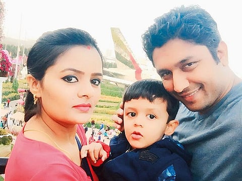 Riddhish Desai with son Om and wife Bhawna.