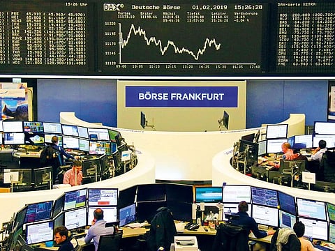 The German share price index DAX graph at the stock exchange in Frankfurt. For more than 2,500 funds with around €680 billion worth of large-caps European equity, net cash allocation has reached its highest level since May 2017.