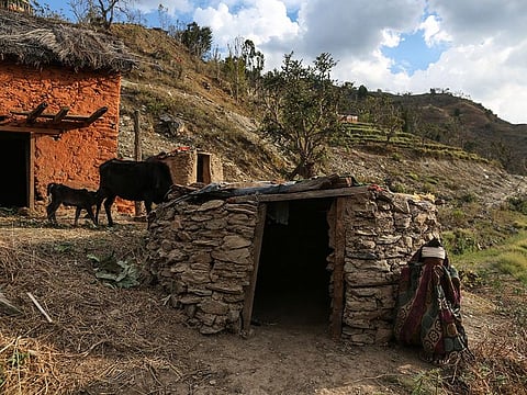 Mansara Nepali sits near her family's chhaupadi hut for menstruating women, in the village of Pali, in western Nepal, March 5, 2018. Each year, at least a couple of women die in these huts from exposure, animal bites or smoke inhalation after building fires to stay warm during the Himalayan winter, yet the tradition persists.