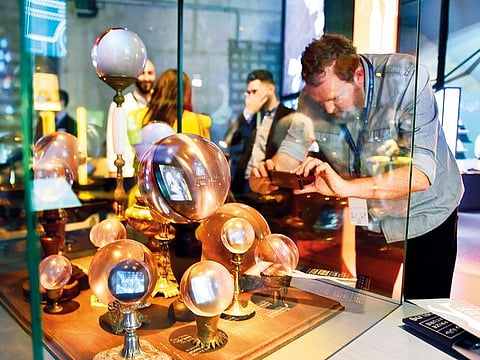Visitors get a close look at the collection of contributions made by literary pioneers and innovators at the opening of the Nobel Exhibition in La Mer, Dubai