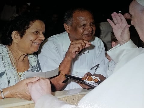 A chance of a lifetime: Abu Dhabi couple John and Christobel De Valliere were blessed by Pope Francis in August 2018.