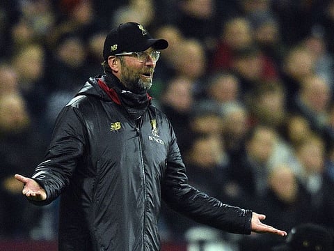 Liverpool's German manager Jurgen Klopp reacts.