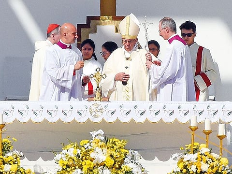 Pope Francis prepares to celebrate the mass with thousands of worshippers from the UAE and beyond.