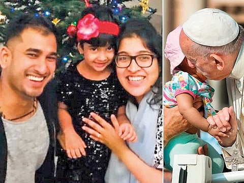 Antony Thomas and Alena with their first daughter Angel Maria, who was blessed by Pope Francis when she was 10 months old.