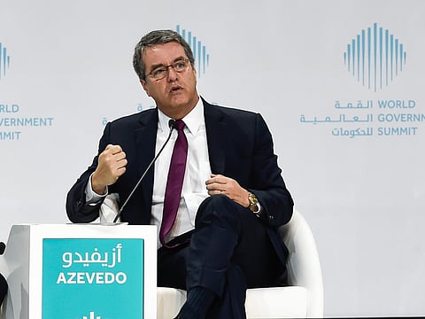 File photo: World Trade Organization Director-General Roberto Azevêdo addressing delegates at a session “The Outlook for Global Trade in a Hyperconnected World” at World Government Summit 2018 in Dubai last year.