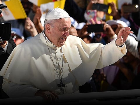 Pope Francis at the Zayed Sports City Stadium in Abu Dhabi.