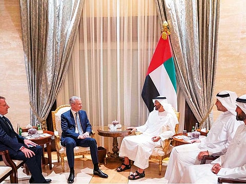 Shaikh Mohammad Bin Zayed received Bruno Le Maire, French Minister of the Economy and Finance, at Al Shati Palace.