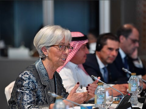 IMF Managing Director Christine Lagarde speaking at a forum in Dubai.