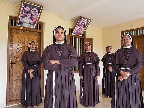 Nuns at a convent in Southern India who are supporting a fellow nun who says she was raped by Bishop Franco Mulakkal, in the southern state of Kerala, India, Feb. 8, 2019.