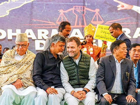 Rahul Gandhi with other opposition leaders in New Delhi