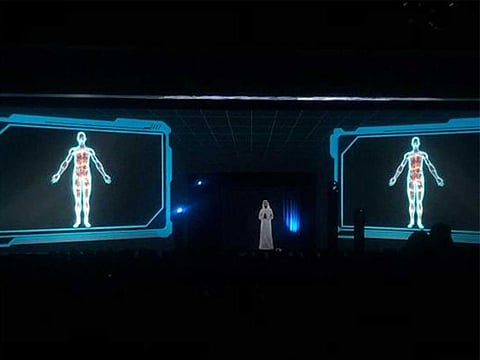 Shaikh Hamdan's presentation via hologram at WGS: The future is the human being, not just technology.