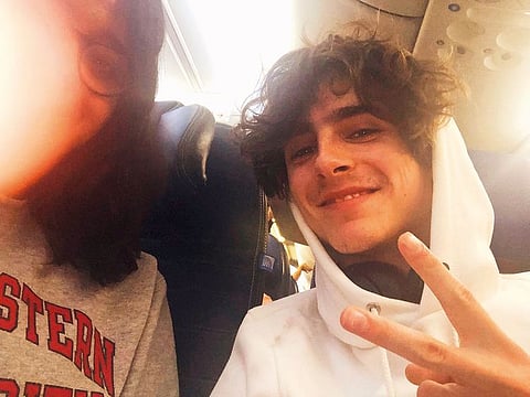 Alankrutha Giridhar and Timothee Hal Chalamet on a flight.