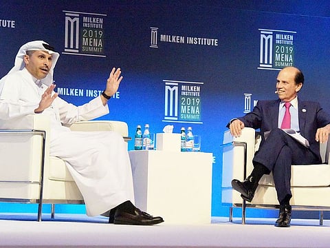 Mubadala is aiming for a greater exposure to tech related investments. Picking up a stake in India's Jio for $1 billion plus was just a taster. File picture of Mubadala group CEO Khaldoon Al Mubarak with Michael Milken of Milken Institute.