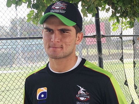 Pakistan pacer Shaheen Afridi after a training session for Lahore Qalandars at the ICC Academy in Dubai.