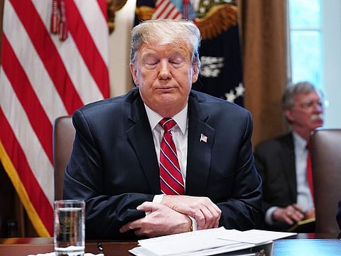 US President Donald Trump speaks during a cabinet meeting in the Cabinet Room of the White House in Washington, DC on February 12, 2019.