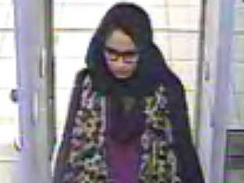 In this file handout photo taken on February 17, 2015 a video grab taken from CCTV, received from the Metropolitan Police Service (MPS) on February 23, 2015, shows Shamima Begum passing through security barriers at Gatwick Airport, south of London.