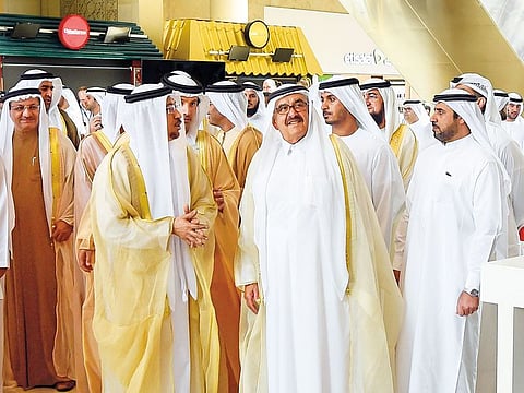 Shaikh Hamdan Bin Rashid Al Maktoum along with other officials after inaugurating the Gulfood 2019 at Dubai World Trade Centre on Sunday.