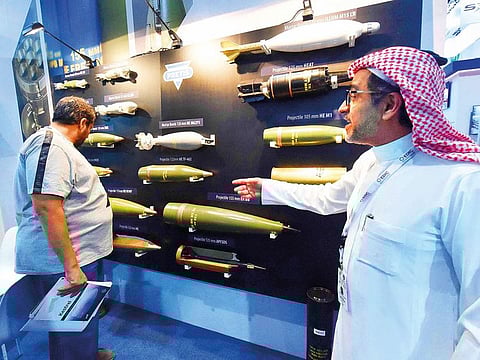 A visitor checks out a display of mortar bombs at the pavilion of Bosnia and Herzegovina during Idex on Wednesday.