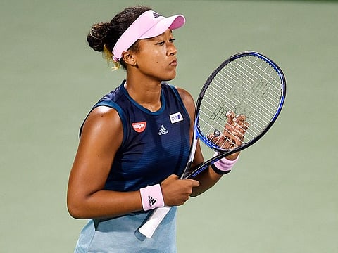 Naomi Osaka during her match against Kristina Mladenovic in the Dubai Duty Free Tennis Championships on Tuesday.