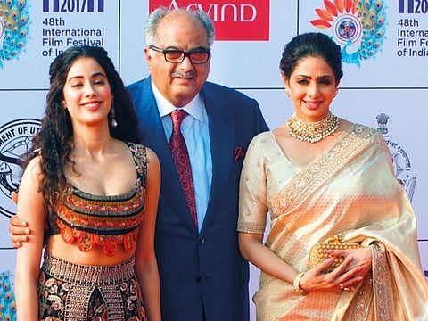 Sridevi along with her husband Boney Kapoor and daughter Janhvi Kapoor.