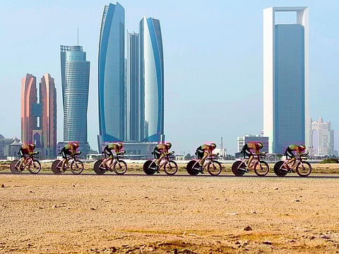 Team Sunweb competes during the first stage of the UAE tour in Abu Dhabi on Sunday.