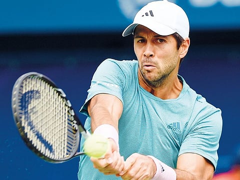 Fernando Verdasco of Spain in action against Thomas Fabbiano of Italy at Dubai Duty Free Tennis Championships on Sunday, 24th February 2019.