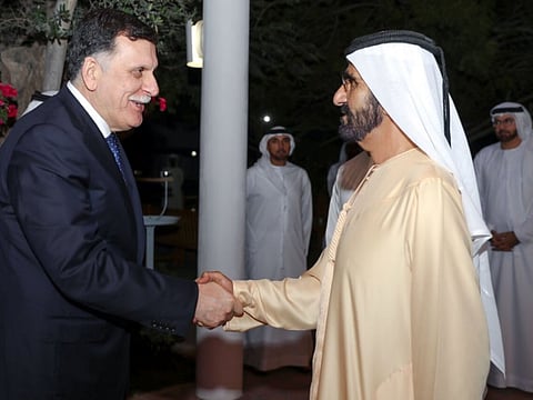 Shaikh Mohammad receives Fayez Al-Sarraj, the Prime Minister of the Libyan Government of National Accord. His Highness reaffirmed during the meeting the UAE’s support for stability in Libya.