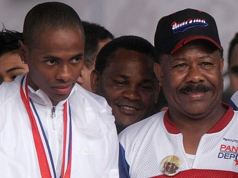 Boxing champion Eusebio Pedroza (right)