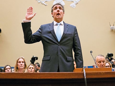 In this February 27, 2019 file photo, Michael Cohen, President Donald Trump's former personal lawyer, is sworn in to testify before the House Oversight and Reform Committee on Capitol Hill in Washington.