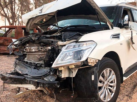 The accident happened when a white Nissan Patrol crashed into a stationary Toyota Yaris in the middle of the road