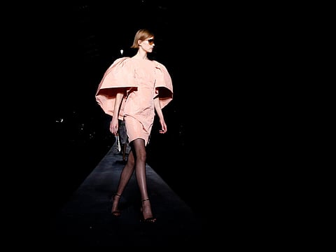 A model presents a creation by designer Clare Waight Keller as part of her Fall/Winter 2019-2020 women's ready-to-wear collection show for fashion house Givenchy during Paris Fashion Week, Paris, France March 3, 2019.