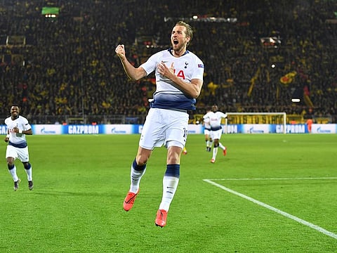 Tottenham forward Harry Kane celebrates after scoring.