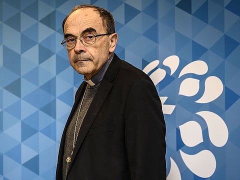 French Cardinal Philippe Barbarin arrives for a press conference on March 7, 2019 in Lyon, during which he announced that he will resign.