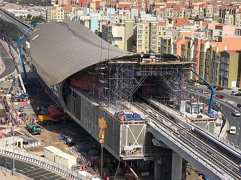 One of the Dubai Metro stations under construction along Route 2020. Eighty per cent of rail work has been completed, while station works are 60 per cent complete.