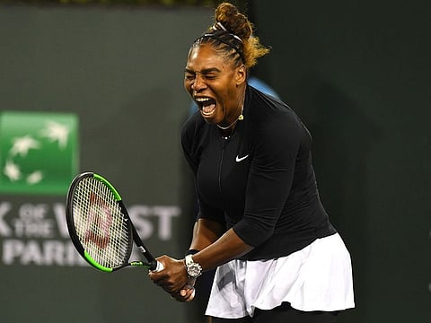 Serena Williams (USA) reacts after winning a point as she defeated Victoria Azarenka (not pictured) during her second round match in the BNP Paribas Open at the Indian Wells Tennis Garden