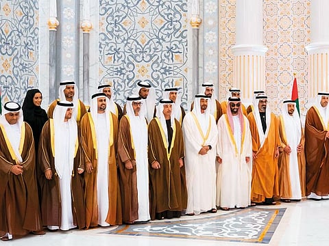 Shaikh Mohammad with the new members of the Abu Dhabi Executive Council