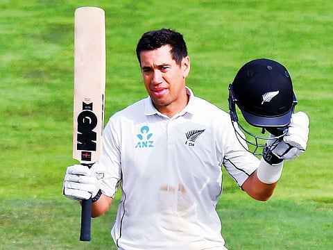 Ross Taylor celebrates his double century