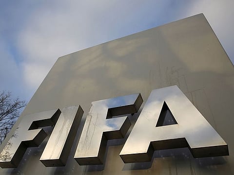 A FIFA sign is seen outside the FIFA headquarters in Zurich, Switzerland