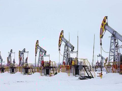 Oil pump jacks on an oilfield near Almetyevsk, Tatarstan, Russia. Crude has rallied this year after Opec and Russia-led Opec+ group returned to supply cuts as of January 1.