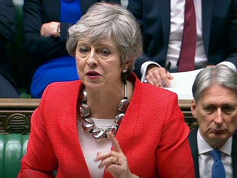 In this grab taken from video, Britain''s Prime Minister Theresa May speaks during the Brexit debate in the House of Commons, London, Tuesday March 12, 2019.