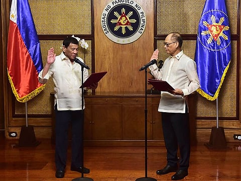 President Rodrigo R. Duterte (left) administered the oath of office of Bangko Sentral ng Pilipinas (BSP) Governor Benjamin E. Diokno in Malacañang