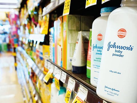 Johnson's baby powder on display at a supermarket