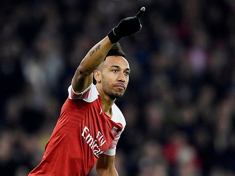 Arsenal's Pierre-Emerick Aubameyang celebrates.