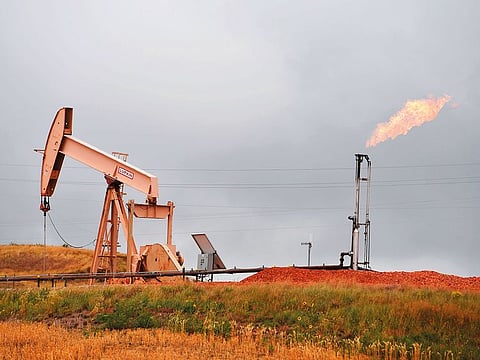 A pump jack near Williston, North Dakota. US energy firms last week reduced the number of oil rigs operating for a fourth week in a row.