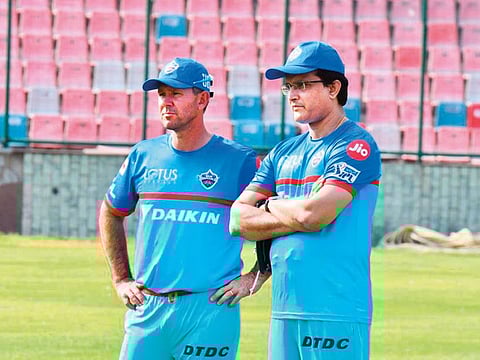 Head coach Ricky Ponting and newly-appointed advisor Sourav Ganguly oversee a nets session in New Delhi