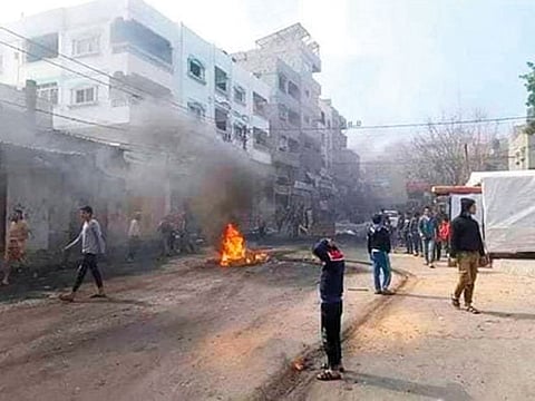 Gaza residents burn tyres on Saturday as they protest tax hikes introduced by Hamas.