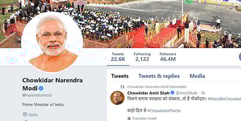 Narendra Modi is now Chowkidar Narendra Modi on twitter