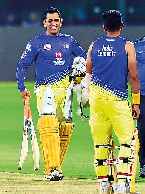 Chennai Super Kings player MS Dhoni during a practice session ahead of Indian Premier League T20-2019 cricket tournament at MAC stadium, in Chennai